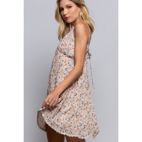 POL Taupe Small Floral Print Spaghetti Strap Sundress - Picture 2 of 8